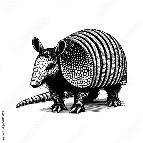 Armadillo in black and white animal drawing,