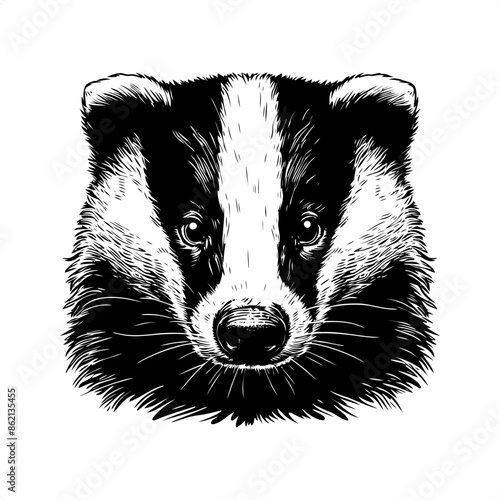 Badger in black and white animal drawing,