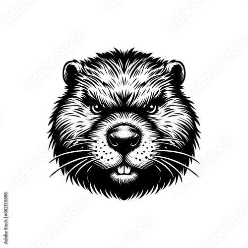 Beaver in black and white animal drawing,