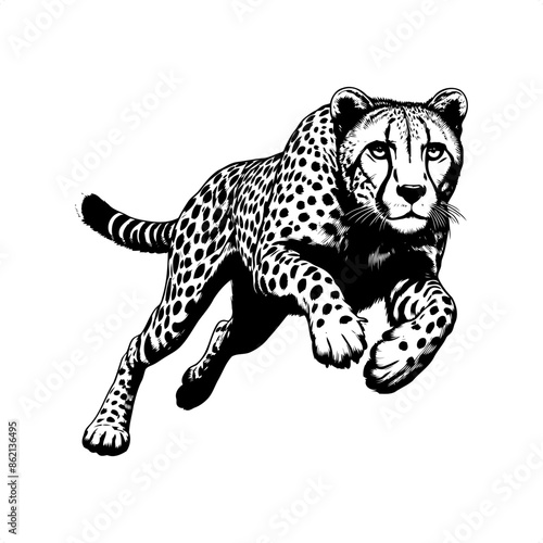 Cheetah in black and white animal drawing,