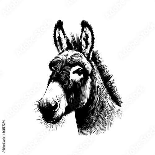 Donkey in black and white animal drawing,