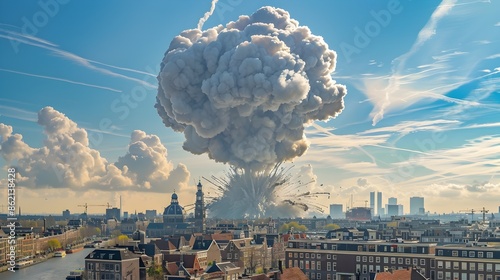 Simulated Nuclear Explosion Over Amsterdam s Iconic Skyline photo