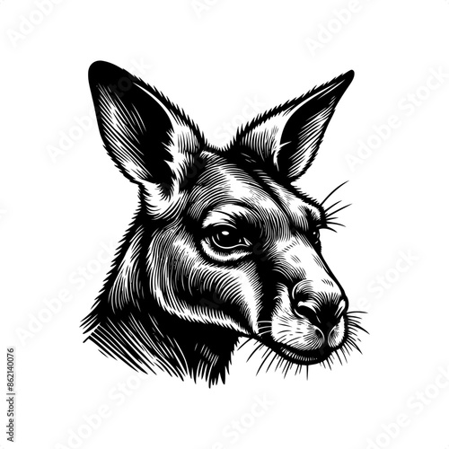 Kangaroo in black and white animal drawing,