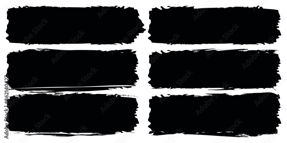 Set Of Grunge Paint Stripe And Vector Brush Stroke. Black Grunge Spots With Place For Your Text. Spots Created With Paint Roller And Black Acrylic. Isolated On Transparent Background. Set Of Grunge Paint Stripe And Vector Brush Stroke. Black Grunge Spots With Place For Your Text. Spots Created With Paint Roller And Black Acrylic. Isolated On Transparent Background.