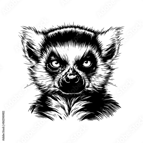 lemur in black and white animal drawing,