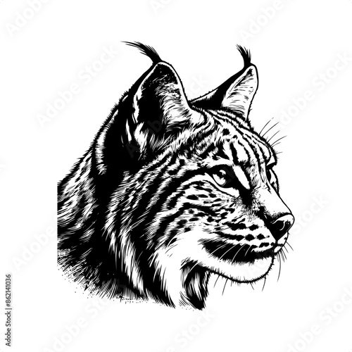 lynx in black and white animal drawing,
