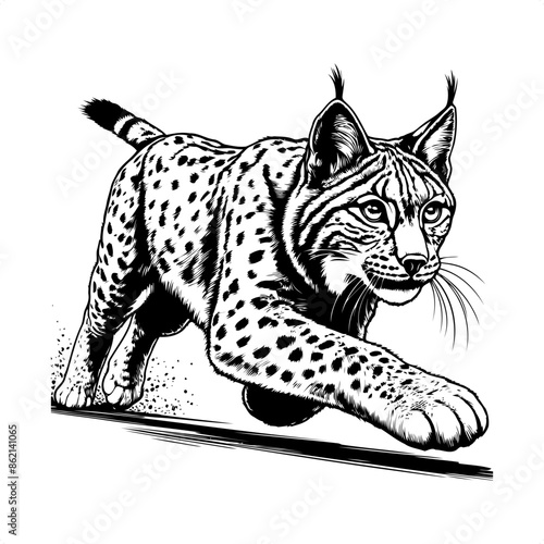 lynx in black and white animal drawing,