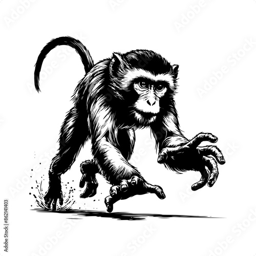 monkey in black and white animal drawing,