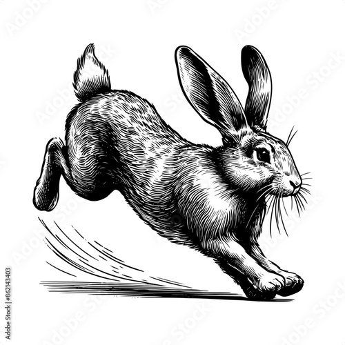 Rabbit in black and white animal drawing,