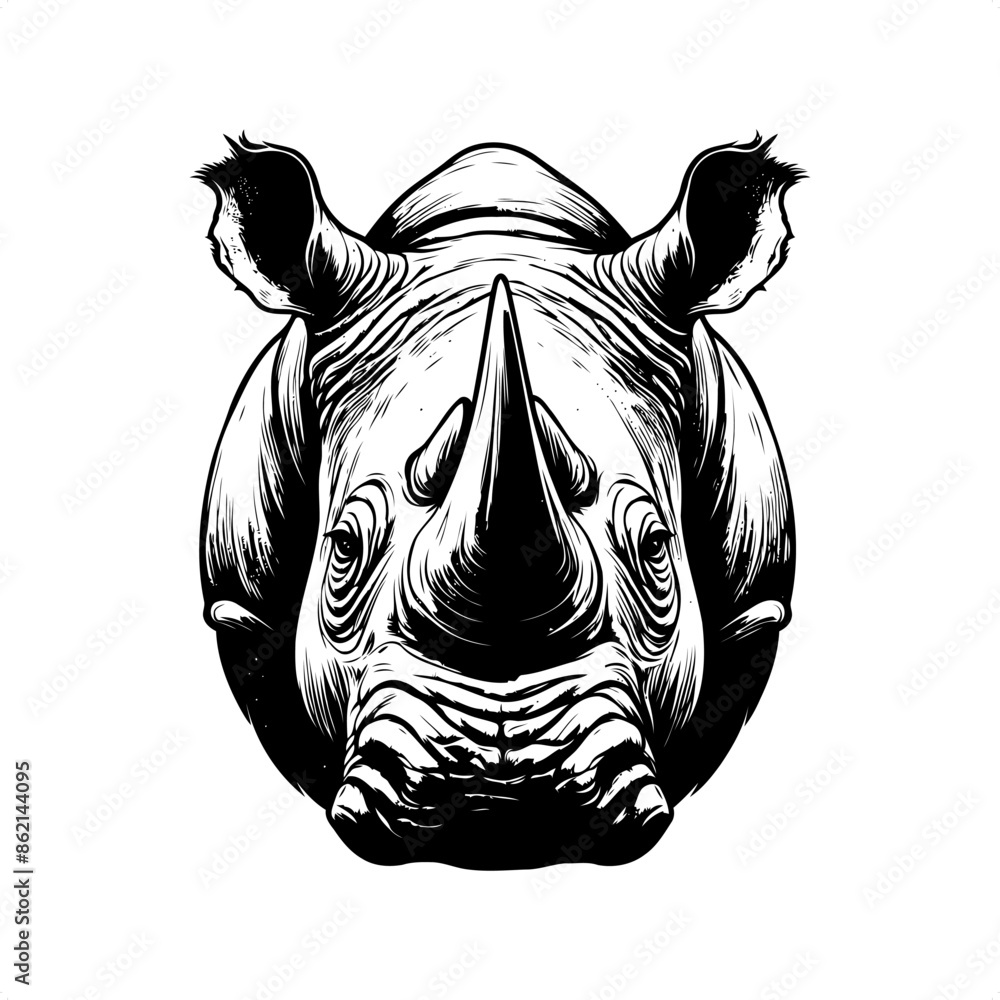 Fototapeta premium Rhinoceros in black and white animal drawing,