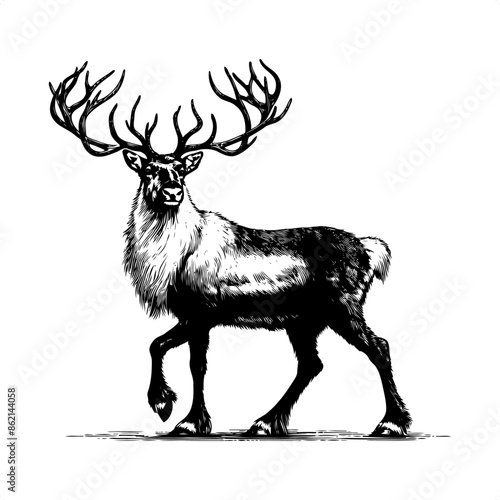 Moose in black and white animal drawing,