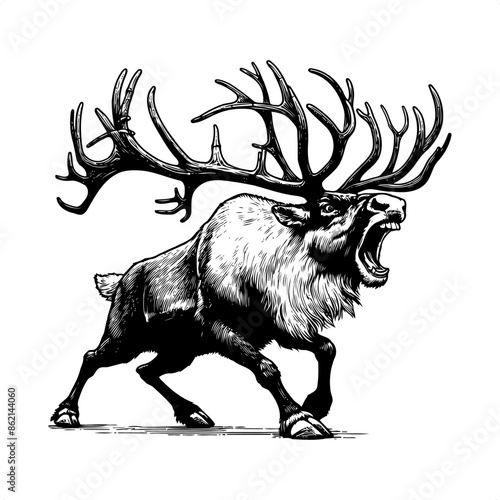Moose in black and white animal drawing,