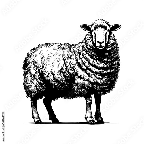 sheep in black and white animal drawing,