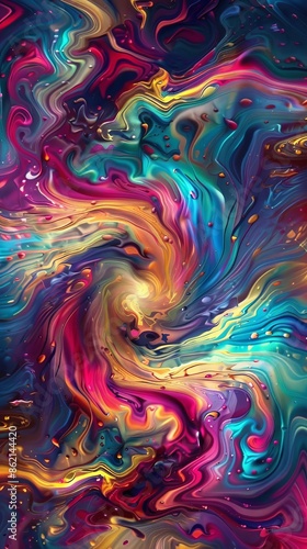 Colorful abstract paint swirls, vibrant and dynamic artistic background. Creative design and imagination concept