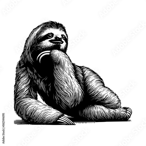 Sloth in black and white animal drawing,