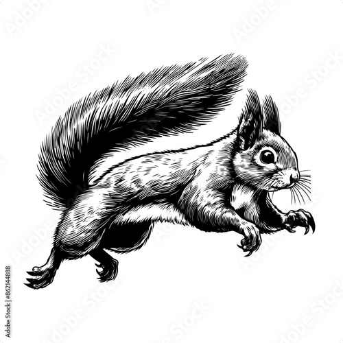 squirell in black and white animal drawing,