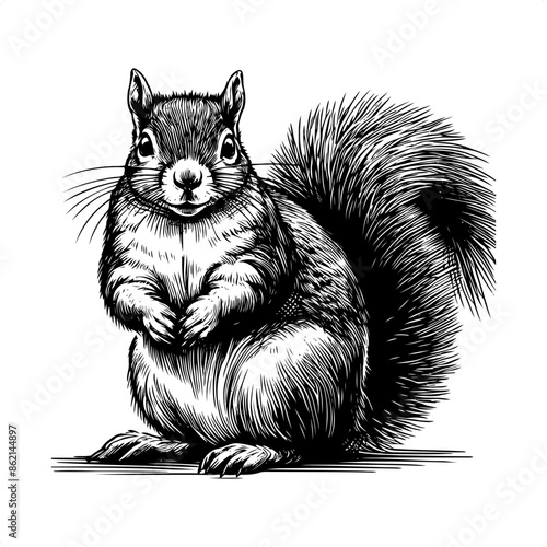 squirell in black and white animal drawing,