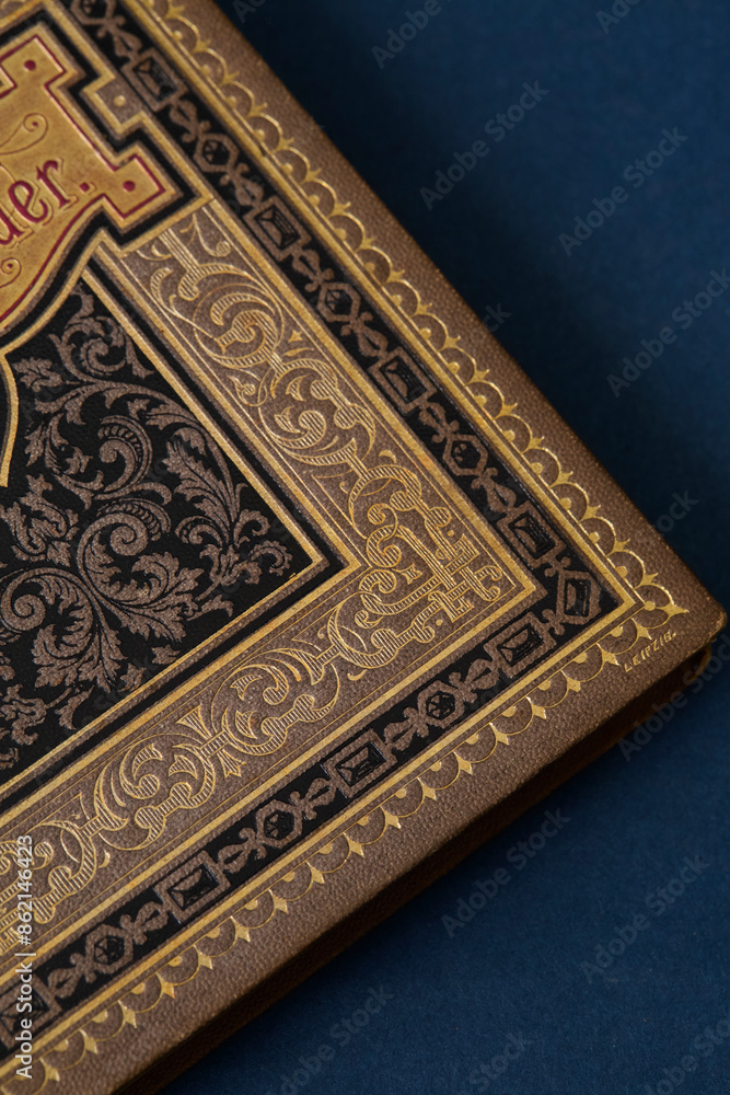Ornate book cover detail. Guilded design. Baroque pattern. Ornate book cover detail. Guilded design. Baroque pattern.