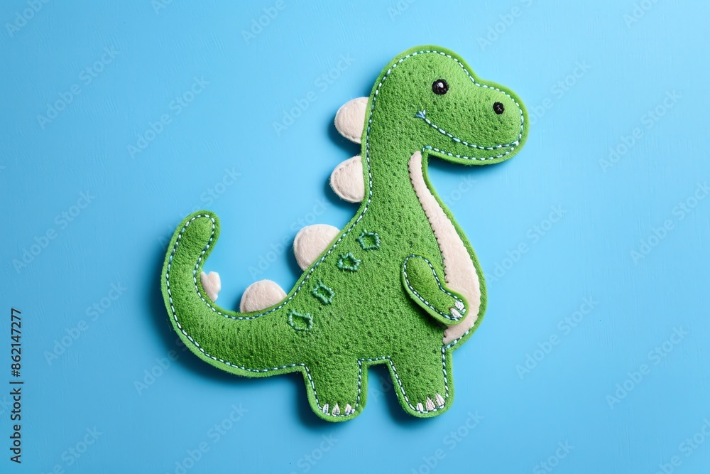 Obraz premium embroidered art of cute dinosaurus, embroidered, fashion, art, textile, dinosaur, design, vector, fabric, retro, decoration, print, illustration, graphic,, kids