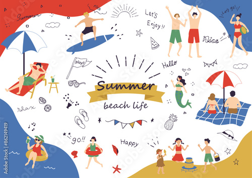 夏　海で遊ぶ人達
