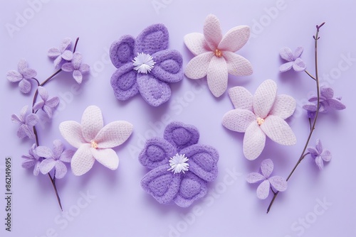embroidered of cute flowers handmade colors cute, art, design, cute, embroidery, handmade, illustration, decoration, vector, pattern, fashion, Purple Background © rajagambar99