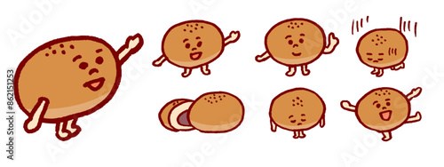 こんがり焼けたかわいいあんぱんのキャライラスト