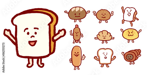 こんがり焼けたかわいいパンのキャライラスト