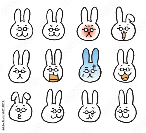 メガネを付けた先生風のうさぎのキャラ素材