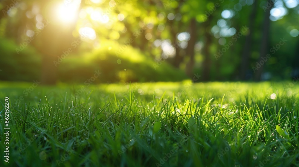 A bright sunny day in a park with a large green field. Generate AI image A bright sunny day in a park with a large green field. Generate AI image