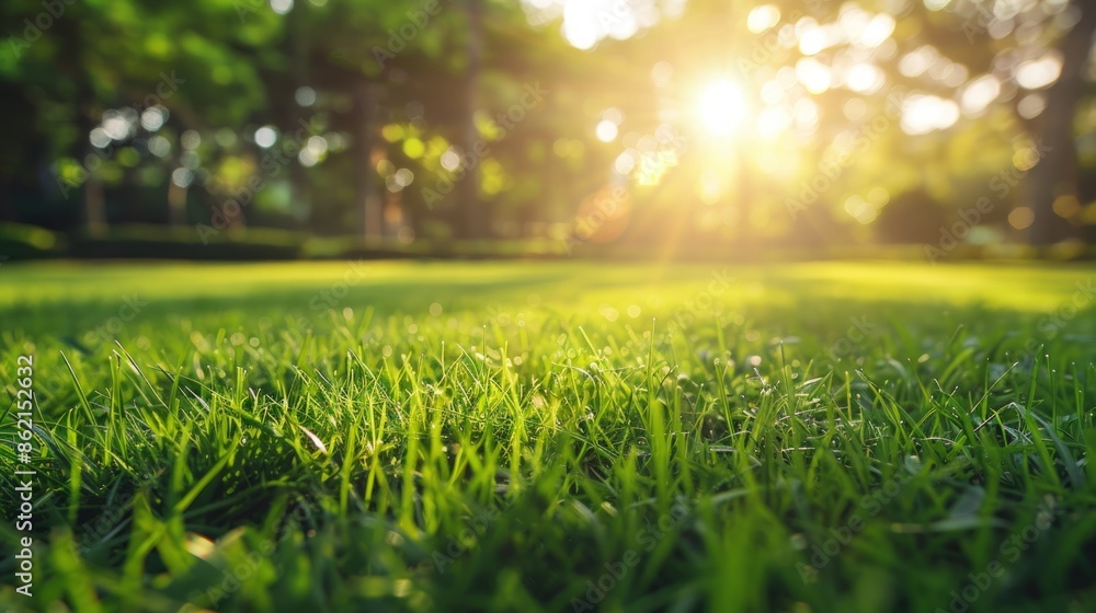 A bright sunny day in a park with a large green field. Generate AI image A bright sunny day in a park with a large green field. Generate AI image