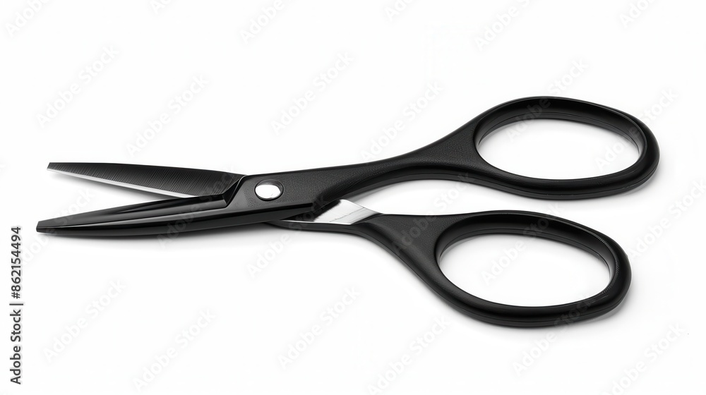 a pair of scissors, essential stationery tool, black ergonomic handles, isolated on white background a pair of scissors, essential stationery tool, black ergonomic handles, isolated on white background