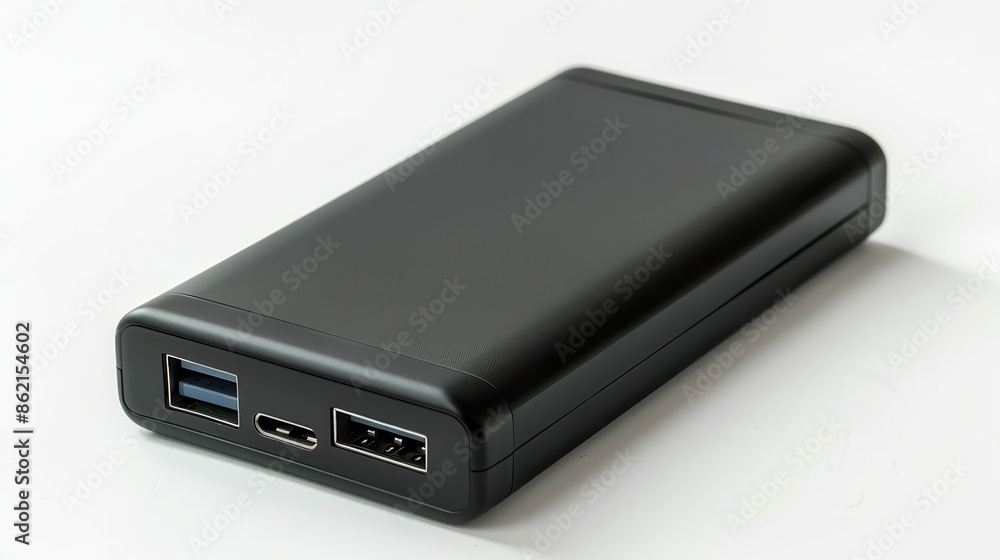 a portable charger, essential travel gadget, high capacity, black, isolated on white background a portable charger, essential travel gadget, high capacity, black, isolated on white background
