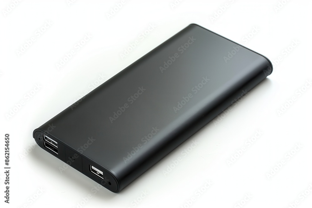 a portable power bank, essential tech accessory, slim profile, jet black, isolated on white background a portable power bank, essential tech accessory, slim profile, jet black, isolated on white background