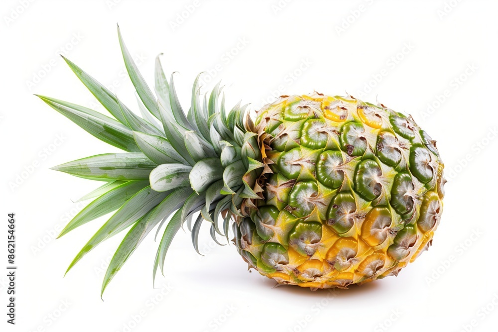 a ripe pineapple, fresh fruit, spiky green crown, isolated on white background a ripe pineapple, fresh fruit, spiky green crown, isolated on white background