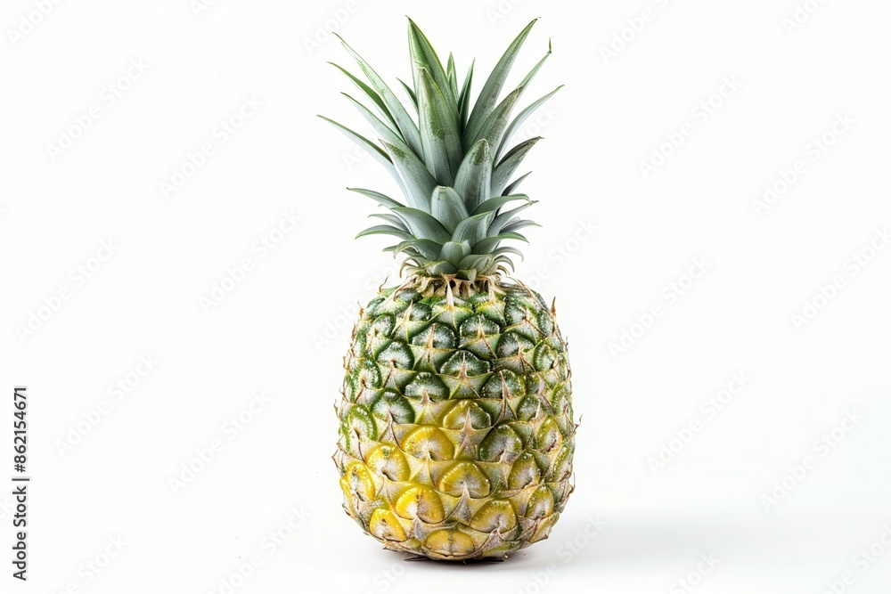 a ripe pineapple, fresh fruit, spiky green crown, isolated on white background a ripe pineapple, fresh fruit, spiky green crown, isolated on white background