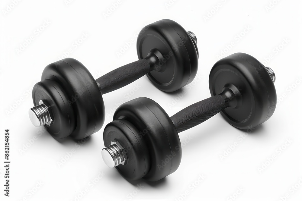 a set of dumbbells, essential gym equipment, black neoprene, isolated on white background a set of dumbbells, essential gym equipment, black neoprene, isolated on white background