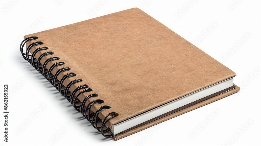 a spiral-bound notebook, versatile office accessory, kraft paper cover, isolated on white background a spiral-bound notebook, versatile office accessory, kraft paper cover, isolated on white background
