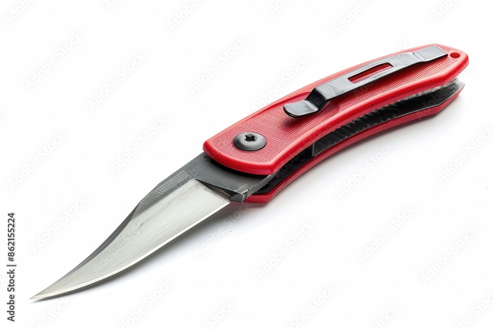 a utility knife, essential DIY tool, retractable blade, red handle, isolated on white background a utility knife, essential DIY tool, retractable blade, red handle, isolated on white background