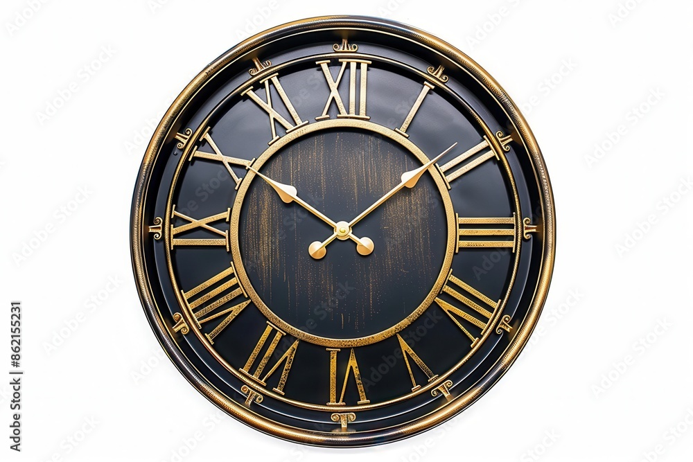 a wall clock, modern home decor, large face, black and gold, isolated on white background a wall clock, modern home decor, large face, black and gold, isolated on white background