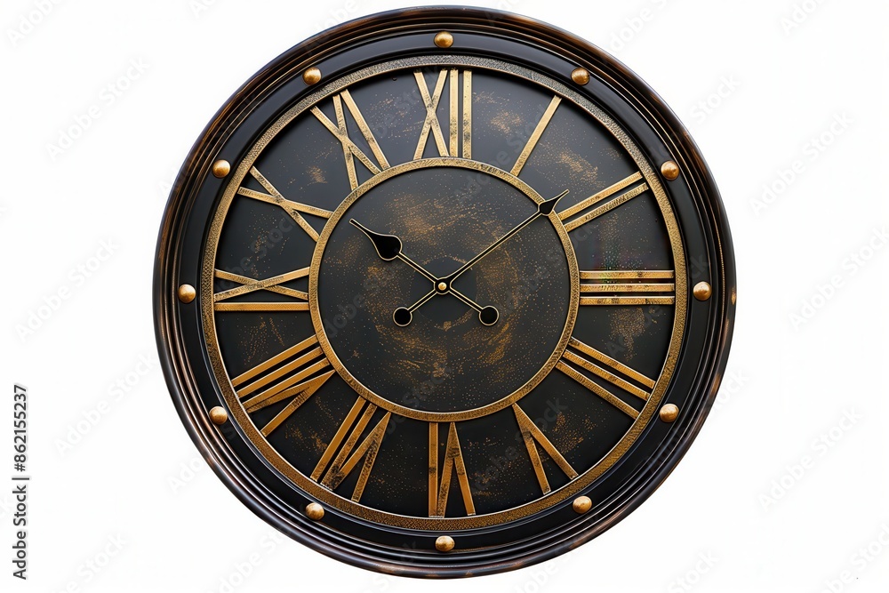 Fototapeta premium a wall clock, modern home decor, large face, black and gold, isolated on white background