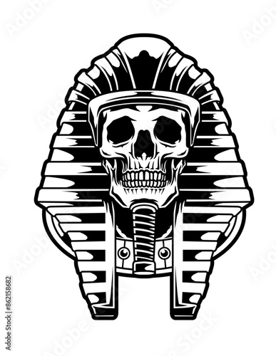 Pharaoh Skull Illustration, Egypt Cut File, Egyptian Skull Stencil, Mummy Vector, Pharaoh Skull Clipart