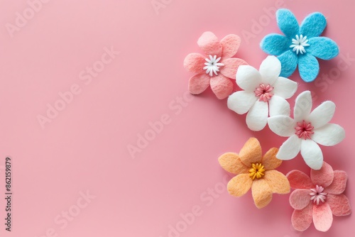embroidered of cute  flowers handmade colors cute, art, design, cute, embroidery, handmade, illustration, decoration, vector, , pattern, fashion, pink Background © rajagambar99
