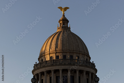 Moody twilight view of the historic State Capitol building of Jackson, Mississippi, USA.