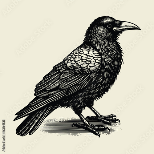 Crow  vector illustration with old engraving style. handrawn crow vector illustration vintage retro style