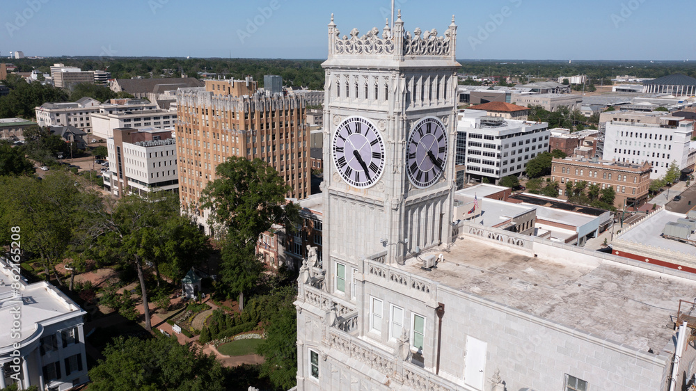 Jackson, Mississippi, USA - April 23, 2024: Afternoon light shines on the historic buildings of downtown Jackson.