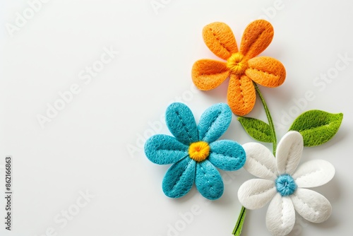 embroidered of cute  flowers handmade colors cute, art, design, cute, embroidery, handmade, illustration, decoration, vector, , pattern, fashion, white background