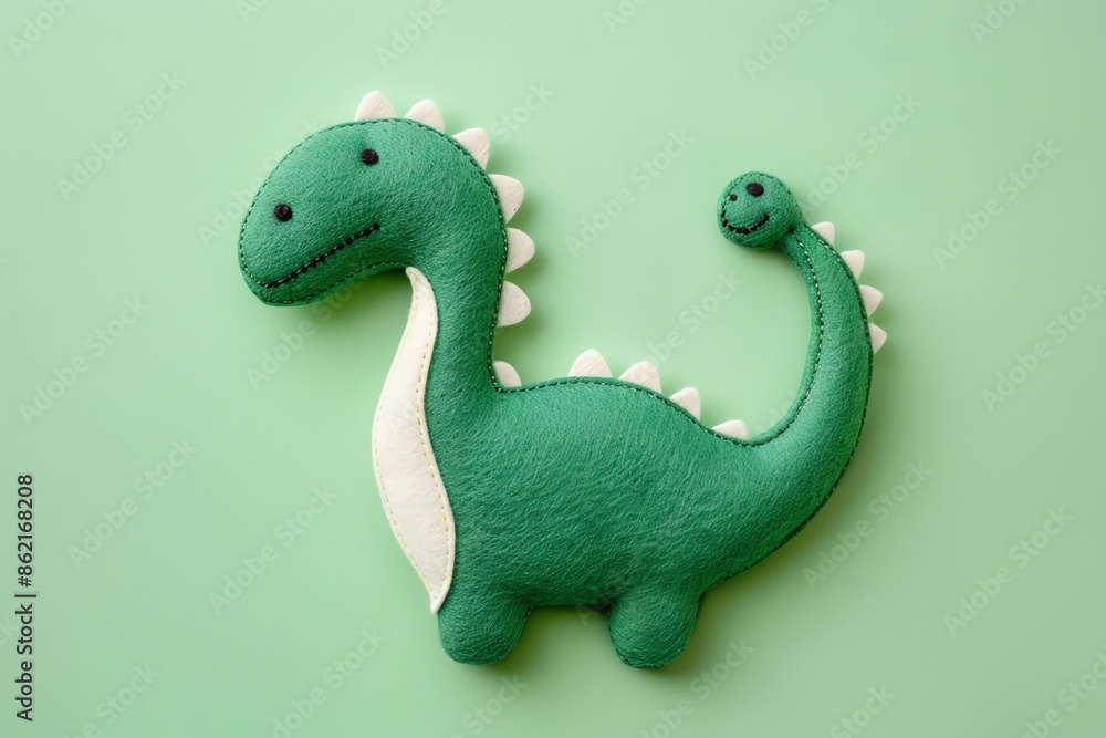 Fototapeta premium cute embroidered dinosaurus Diplodocus, 3d illustration, pattern, frame, funny, handmade, jurassic, lizard, monster,