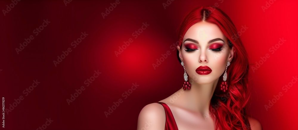 Beautiful woman in red dress with flowing fabric, fashion concept,red color background. Beautiful woman in red dress with flowing fabric, fashion concept,red color background.