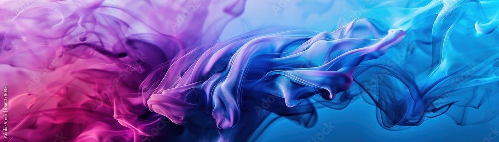 Fototapeta premium Colorful abstract smoke swirls blending vibrant blue and purple shades, creating a mesmerizing visual effect in this artistic image.