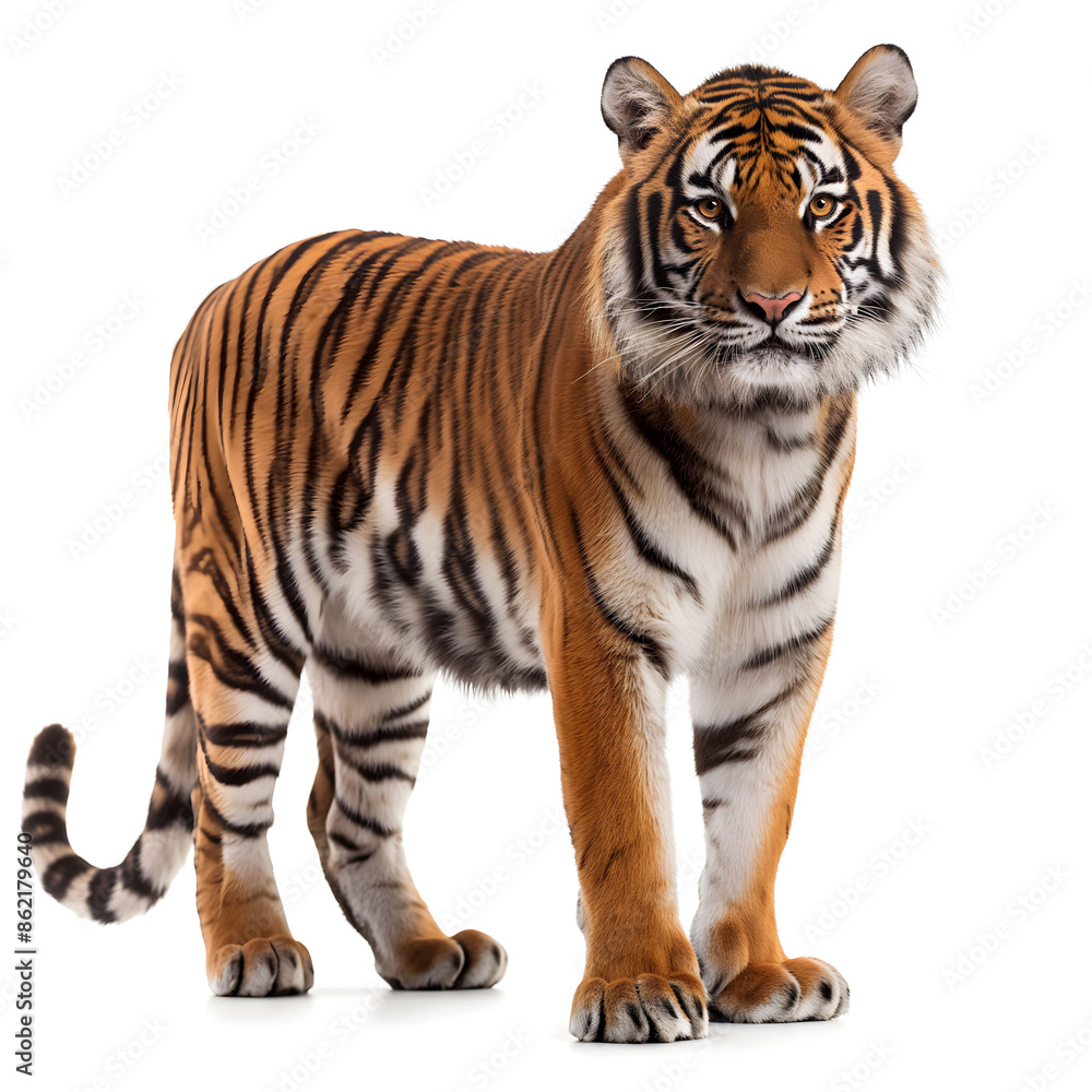 Majestic Adult Bengal Tiger Isolated on White Background Majestic Adult Bengal Tiger Isolated on White Background